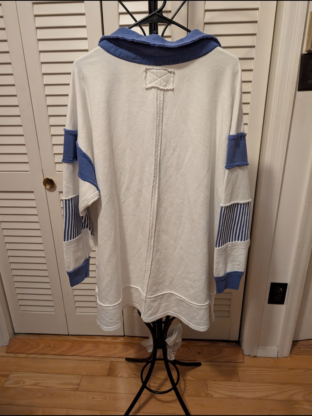 We The Free Cream and Blue Striped Long Sleeve Rugby Top - Picture 3 of 3